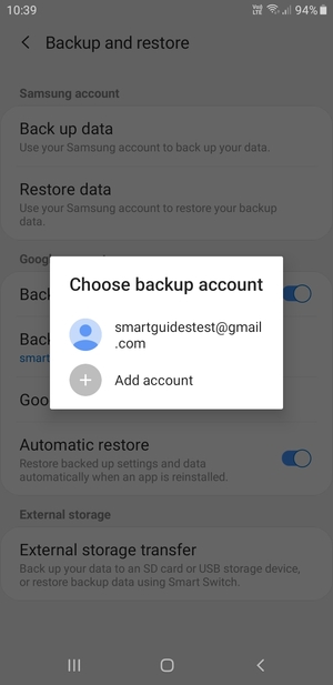Wählen Sie Ihr Konto für Backup