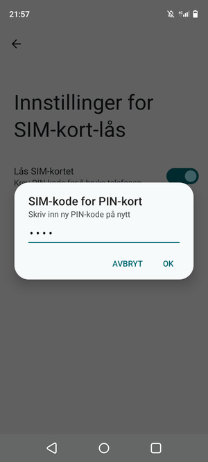 Bekreft din nye PIN-kode for SIM-kort og velg OK
