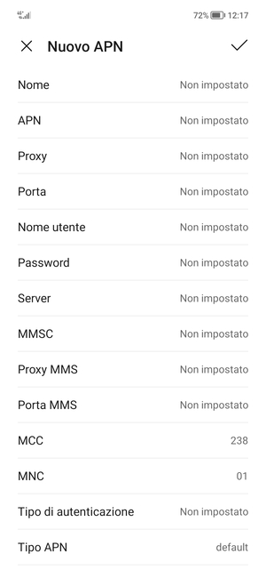 Inserisci le informazioni di Internet