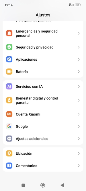 Vuelva al menú Ajustes y seleccione Ajustes adicionales