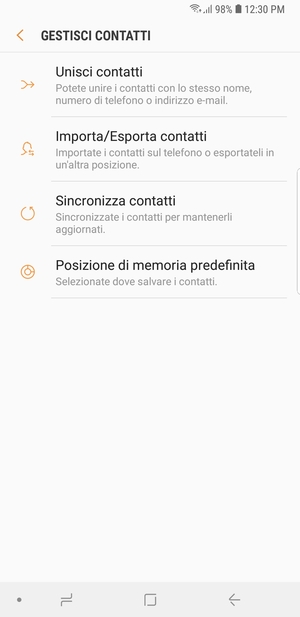 Seleziona Importa/Esporta contatti