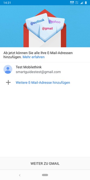 Wählen Sie WEITER ZU GMAIL