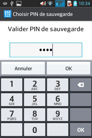Veuillez confirmer votre PIN de la sauvegarde et sélectionner OK