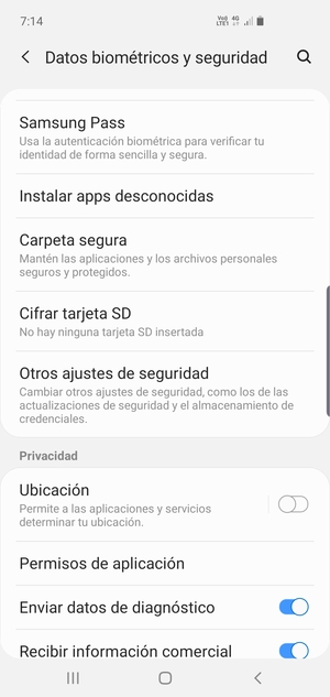 Desplácese y seleccione Otros ajustes de seguridad