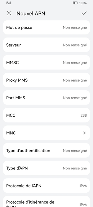 Faites défiler vers le bas et saisissez les informations Internet