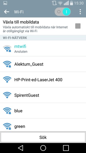 Du är nu ansluten till Wi-Fi nätverket