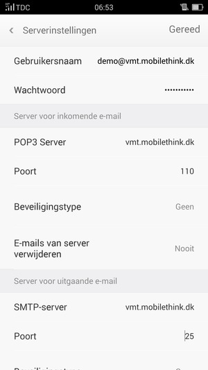 Voer Gebruikersnaam en Inkomende serveradres in
