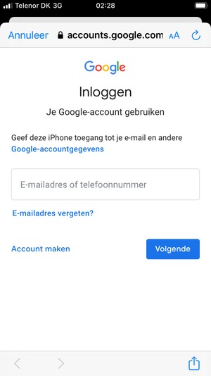 Voer uw Gmail  adres in en selecteer Volgende