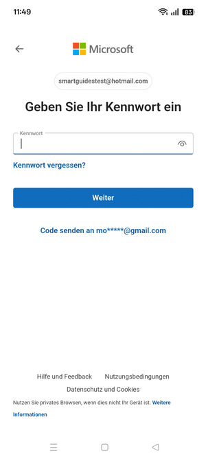 Geben Sie Ihre Passwort ein und wählen Sie Weiter