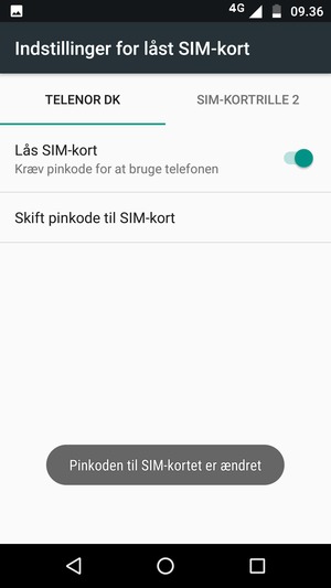 Din PIN-kode til SIM-kort er nu ændret