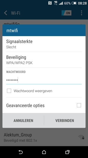 Voer het WiFi-wachtwoord in en selecteer VERBINDEN