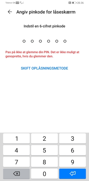 Vælg SKIFT OPLÅSNINGSMETODE