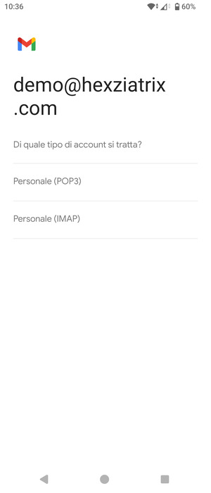 Seleziona Personale (POP3) o Personale (IMAP)