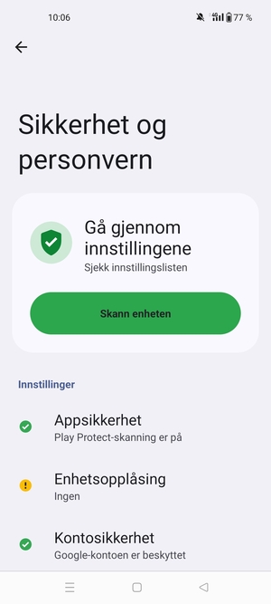 For å aktivere skjermlåsen, gå tilbake til Sikkerhet og personvern-menyen og velg Enhetsopplåsing