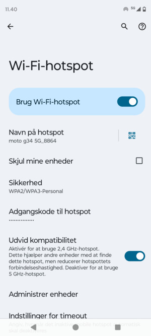 Din telefon er nu sat op til brug som modem