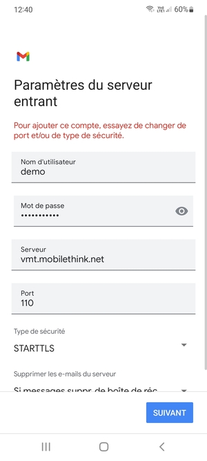 Sélectionnez Type de sécurité