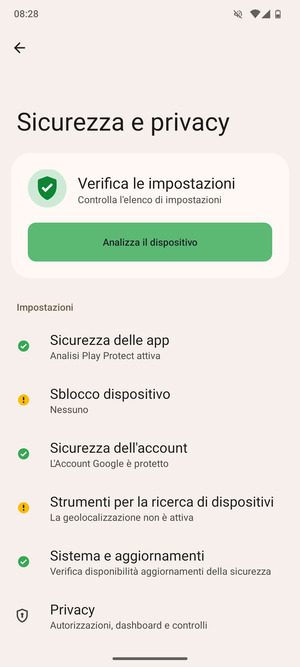 Seleziona Sblocco dispositivo