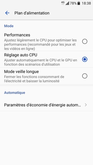 Activer le Réglage auto CPU