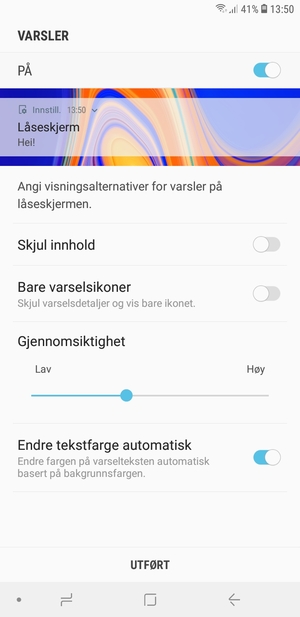 Velg ønsket alternativ og velg UTFØRT