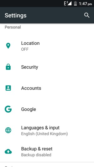 Scroll to and select Security