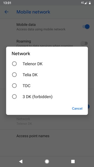 Select a network operator from the list