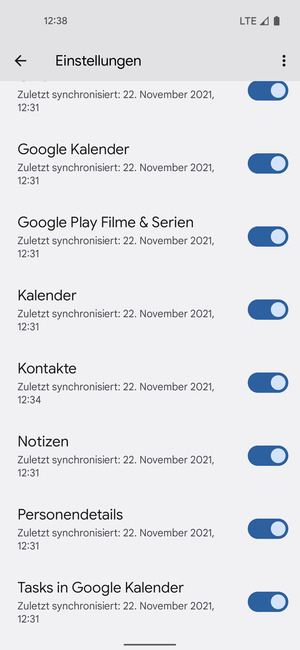 Stellen Sie sicher, dass Kontakte ausgewählt ist