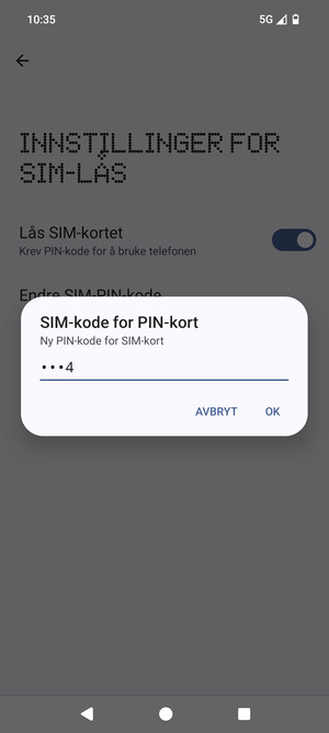 Skriv inn Ny PIN-kode for SIM-kort og velg OK