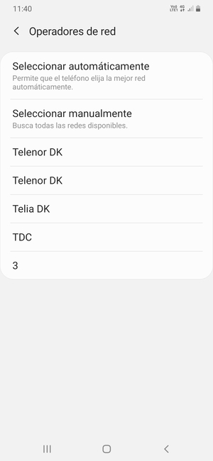 Seleccione un operador de red de la lista