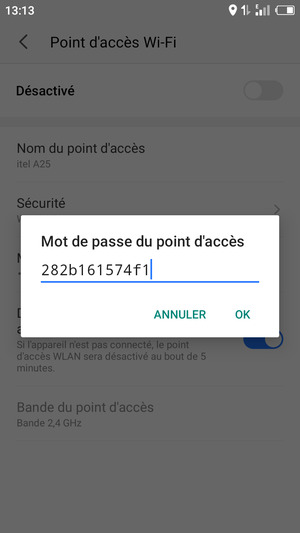 Saisissez un mot de passe de hotspot Wi-Fi d'au moins 8 caractères et sélectionnez OK