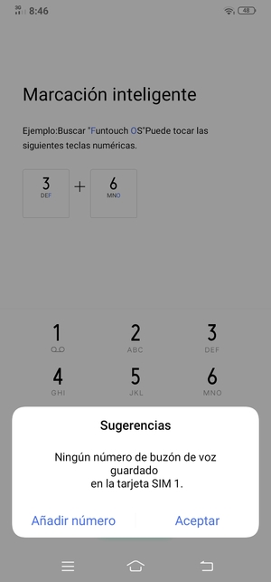 Si el correo de voz no está configurado, seleccione Aceptar