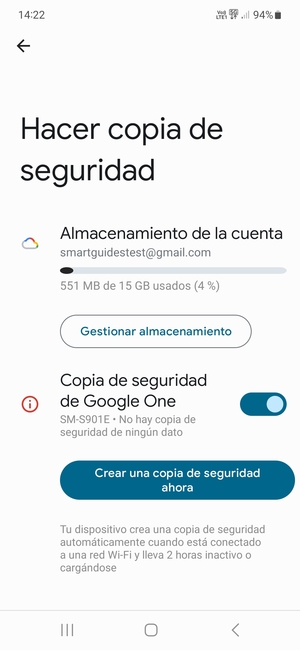 Seleccione Almacenamiento de la cuenta
