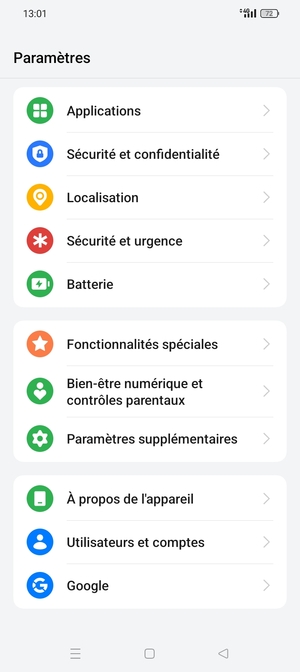 Faites défiler et sélectionnez Sécurité et confidentialité