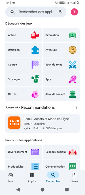 Sélectionnez la barre de Recherche