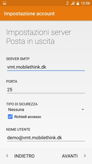 Inserisci l'indirizzo del server di posta in uscita