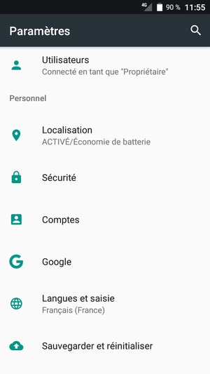 Faites défiler et sélectionnez Localisation