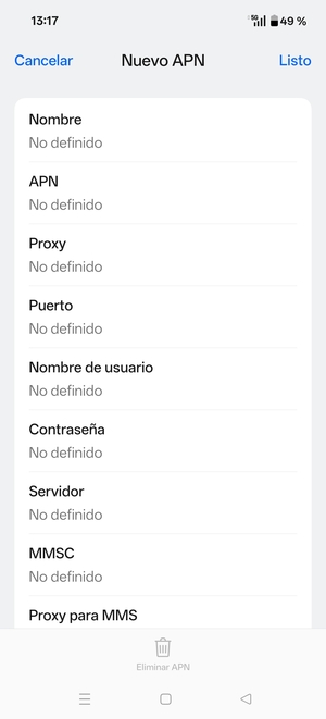 Introduzca la información de MMS