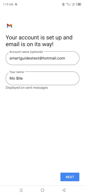 Give your account a name and enter your name. Select NEXT