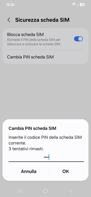 Inserisci Codice PIN della scheda SIM corrente e seleziona OK