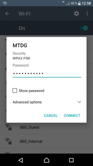 Enter the Wi-Fi password and select CONNECT