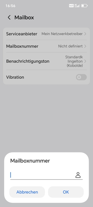Geben Sie die Mailboxnummer ein und wählen Sie OK