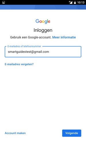 Voer uw Gmail adres in en selecteer Volgende