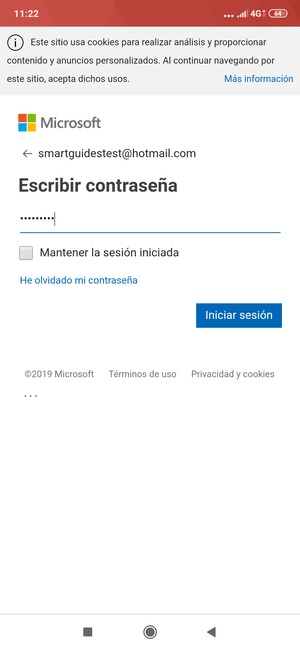 Introduzca su contraseña de Hotmail y seleccione Iniciar sesión