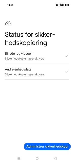 Vælg Administrer sikkerhedskopi