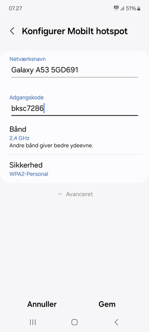 Indtast en adgangskode på minimum 8 tegn og vælg Gem