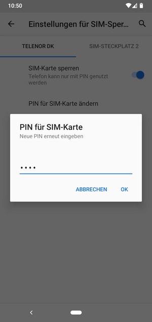 Bestätigen Sie Ihre neue PIN der SIM-Karte und wählen Sie OK