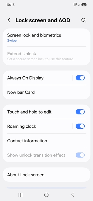 Select Screen lock and biometrics
