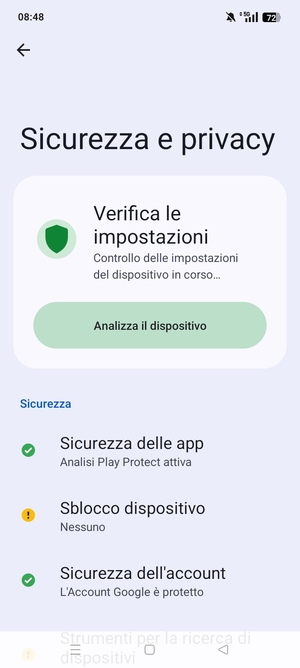 Per attivare il blocco dello schermo, vai al menu Sicurezza e privacy e seleziona Sblocco dispositivo