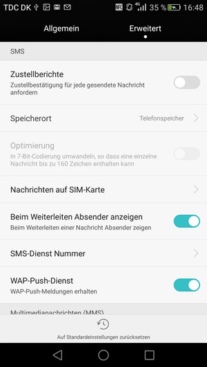 Scrollen Sie und wählen Sie SMS-Dienst Nummer