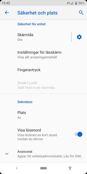 Scrolla till och välj Avancerat