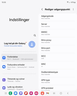Scroll ned og indtast MMS-oplysninger